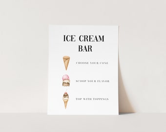 Ice Cream Bar Sign | Editable DIY Ice Cream Sign | Cute Wedding Shower Sign | Reception Dessert Table Sign | Instant Download