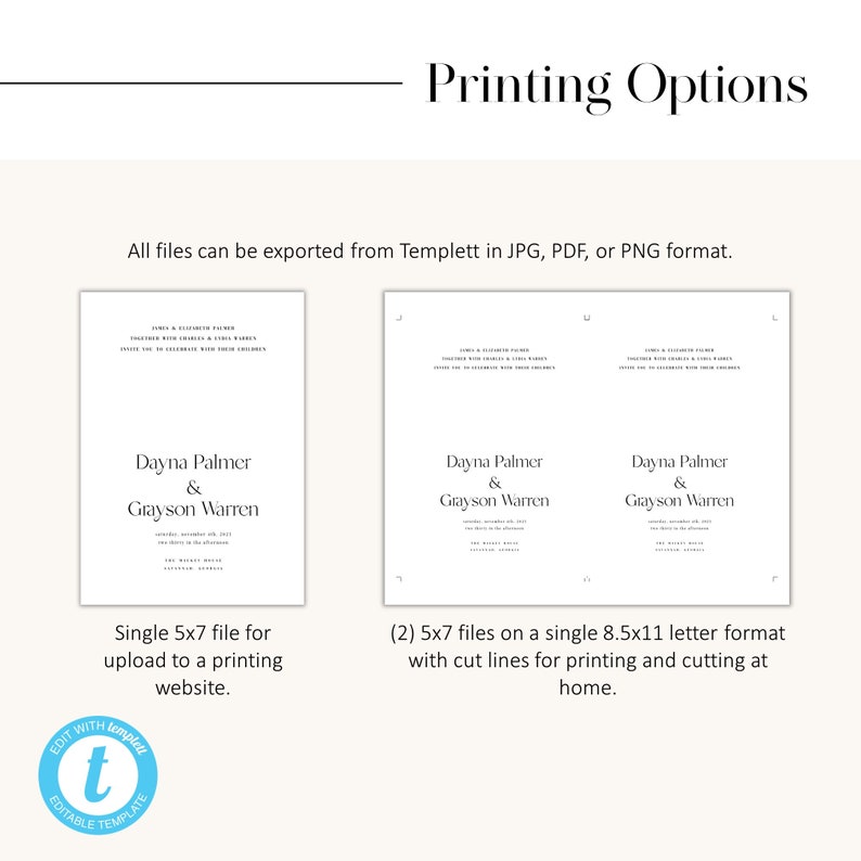 DIY Wedding Invitation Template Modern Custom Wedding Invitation Editable Customizable Print at Home Download Dayna image 4