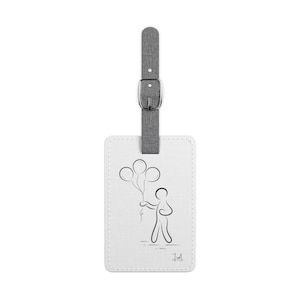 White Whimsical Luggage Tag with Balloon Design, Travel Accessories for Adventurers, Gift for Travelers, Fun Baggage