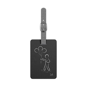 Black Whimsical Luggage Tag with Balloon Design, Travel Accessories for Adventurers, Gift for Travelers, Fun Baggage