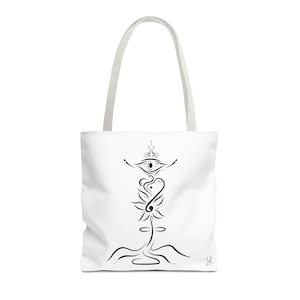 White Yoga-Inspired Tote Bag, Shopping Tote, Yoga Gift, Spiritual Art, Gift for Yogis