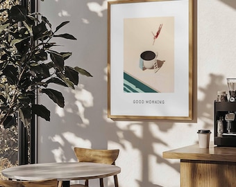 Surreal Coffee Art Print: Minimalist Swimmer Poster (16x20) (Digital Download)