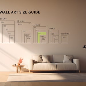 Pode incluir: Um guia de tamanho de arte de parede com diferentes propor&ccedil;&otilde;es, incluindo 2:3, ISO-A4-1-A4, 4:5, 3:4 e 11:14. O guia mostra as dimens&otilde;es de cada propor&ccedil;&atilde;o em polegadas e cent&iacute;metros.