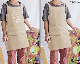 Apron children cotton linen. Personalized Kids Aprons. For Boys and Girls. Gardening, kitchen, housework, artist work wear.