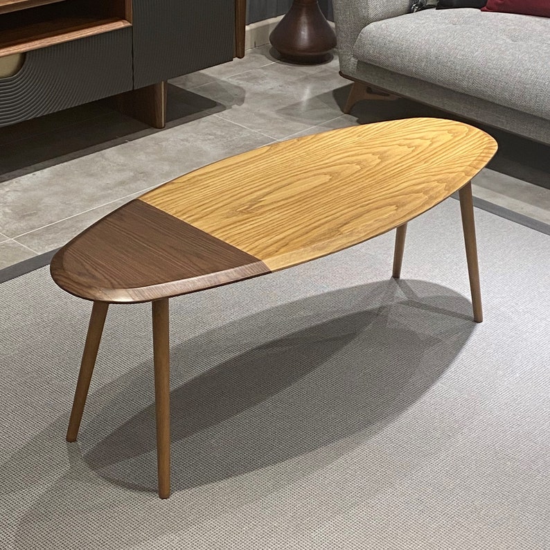 Wooden Oak Walnut Veneer Coffee Table, Mid Century Modern Coffee Table