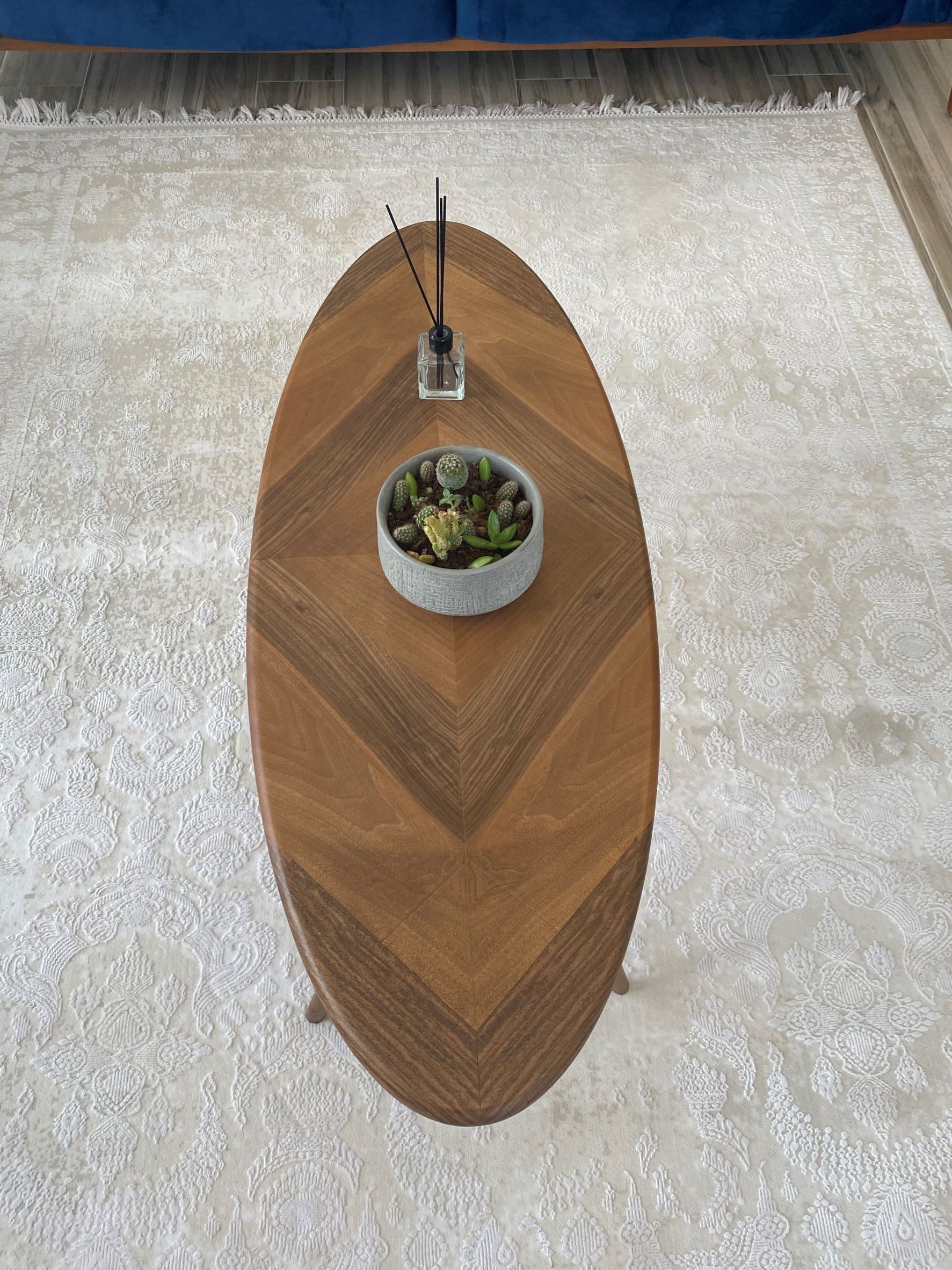 Wooden Ellipse Walnut Coffee Table Mid Century Modern Coffee Etsy