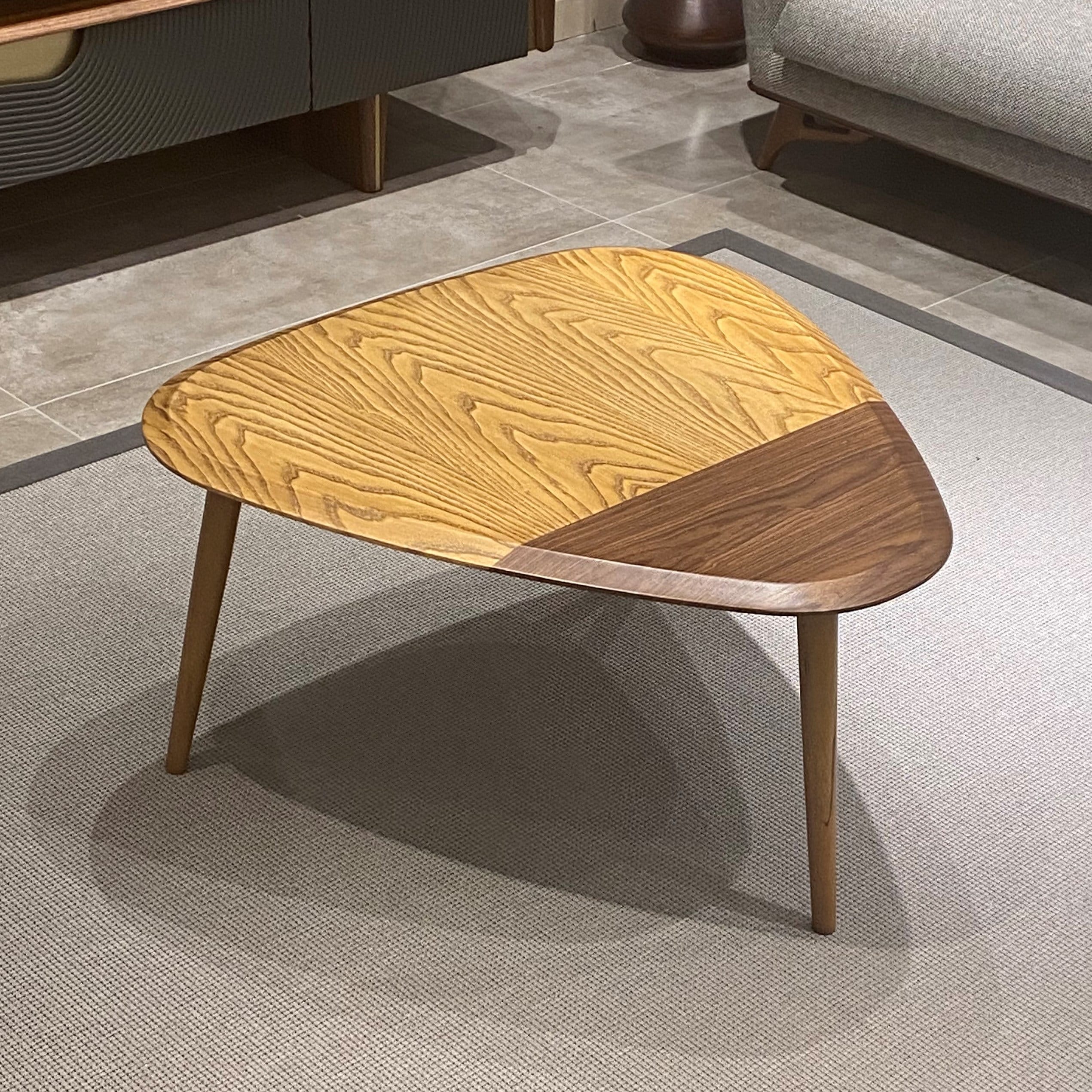 Wooden Oak Walnut Veneer Coffee Table, Mid Century Modern Coffee Table