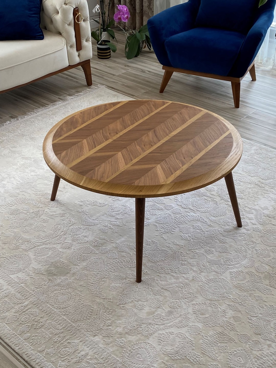 Mid Century Modern Coffee Table, Wooden Oak Walnut Veneer Coffee Table