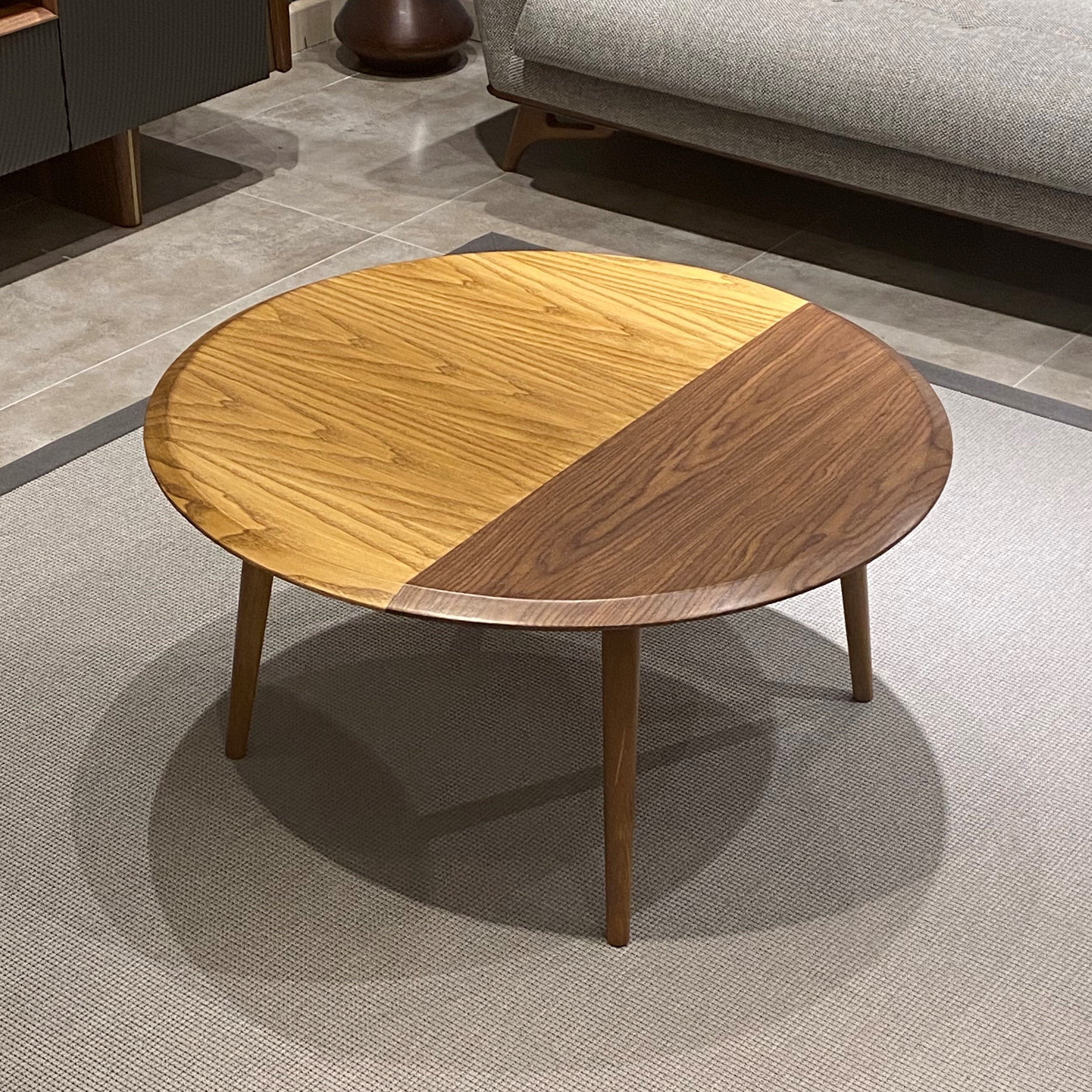 Wooden Oak Walnut Veneer Coffee Table, Mid Century Modern Coffee Table