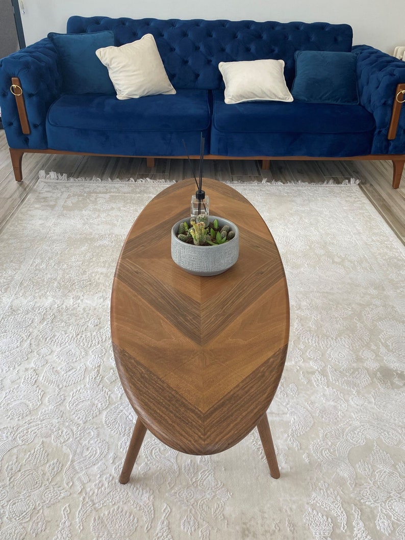 Wooden Ellipse Walnut Coffee Table Mid Century Modern Coffee Etsy