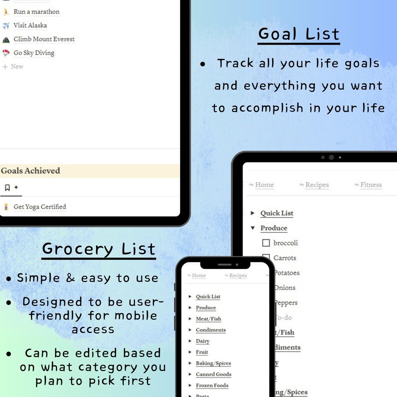 Notion Template All in One Planner, Doneforyou Fitness Plan, Editable