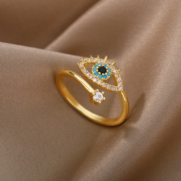 Minimalistischer Ring, Turkish Evil Eye, Geschenke für Frauen, Geschenk für Freundin, Geburtstag, Valentinstagsgeschenk, Gold Ring zierlich