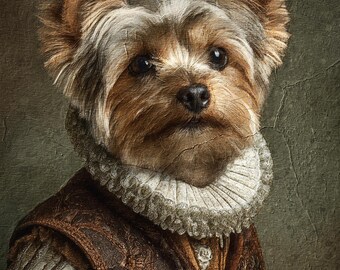 Dog in Vintage Leather Vest and Ruffle - Custom Portrait