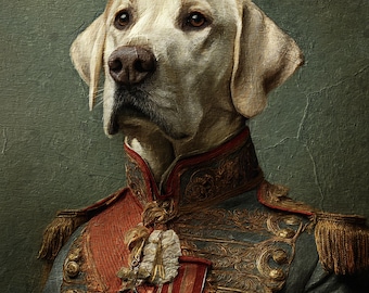 Custom General Dog Portrait – Labrador in Military Uniform