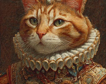 Renaissance Queen Cat Portrait: Custom Royal Pet Art
