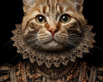 Custom Renaissance Cat Portrait: Funny Royal Pet Art