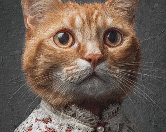 Renaissance Pet Portrait with Lace Collar: Custom Vintage Style Cat Art