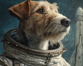 Custom Space Dog Portrait: Funny Astronaut Pet Renaissance Art