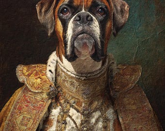 Boxer King Portrait – Custom Dog Art in Regal Crown and Robes