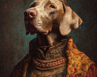 Royal Dog Portrait – Noble Hound in Crown and Ornate Royal Cape