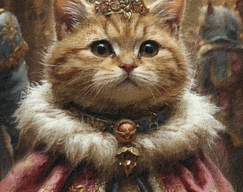 Portrait de chat Renaissance à partir d'une photo, dessin animé d'animal de compagnie, portrait d'animal de compagnie de dessin animé personnalisé, portrait de chat royal, cadeau pour amoureux des animaux de compagnie, téléchargements numériques