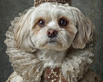 Renaissance Dog Princess Portrait: Custom Royal Pet Art