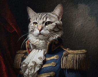 Portrait d'animal de compagnie royal, portrait d'animal de compagnie de commandant, portrait d'animal de compagnie roi, portrait de chien personnalisé, portrait de chat royal, portrait d'animal de compagnie royal, portrait d'animal de compagnie personnalisé