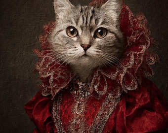Victorian Pet Portrait: Custom Royal Cat or Dog Art in Noble Gown