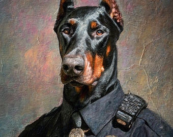 Custom Police Dog Portrait: Hero Pet Art in Law Enforcement Uniform