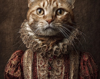 Renaissance Queen Cat Portrait: Custom Royal Pet Art