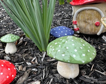 3 1/4” Colorful, whimsical ceramic garden mushroom toadstools