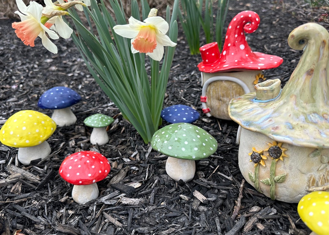 2 1/2” Colorful, Whimsy, Decorative, Ceramic Garden Toadstool Mushroom ...