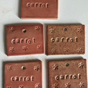 Ceramic hand-made vegetable and herb garden markers, labels includes an 8 stainless steel stake Carrot