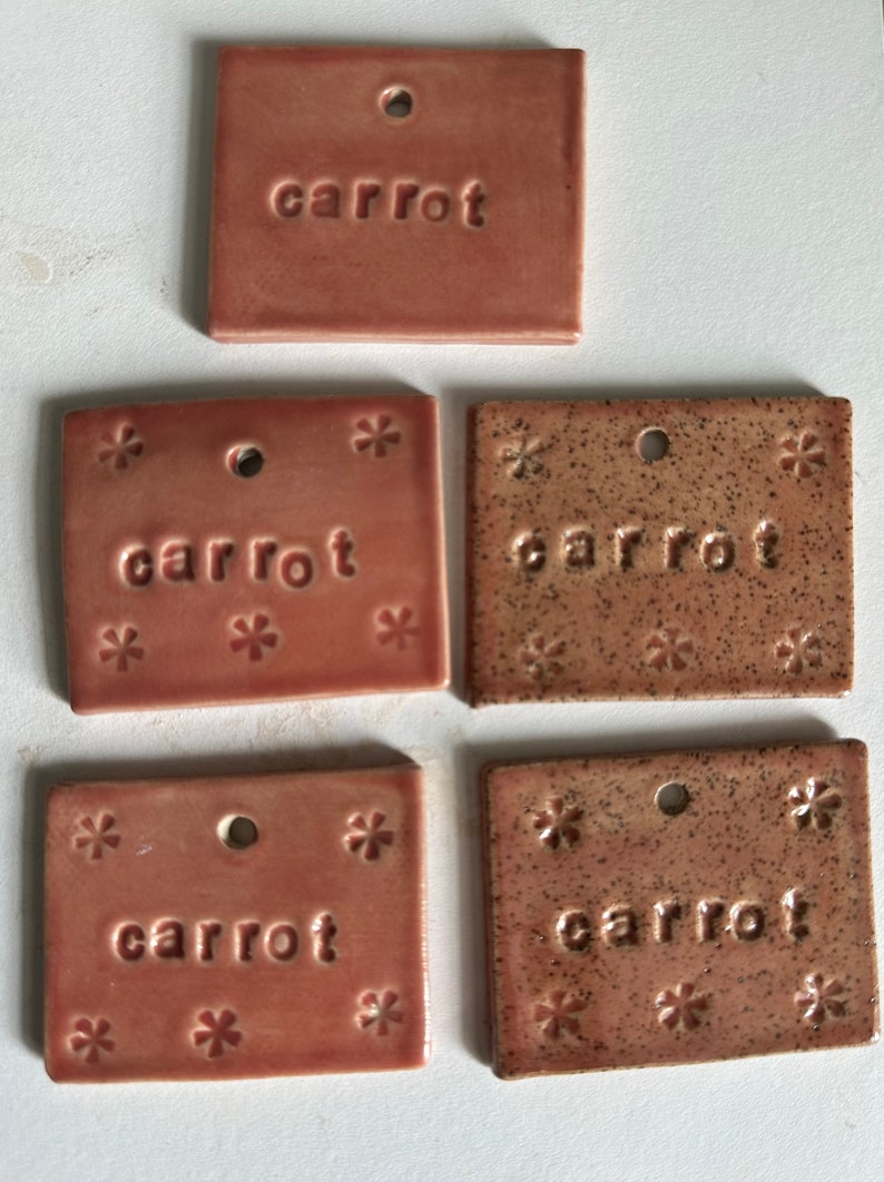 Ceramic hand-made vegetable and herb garden markers, labels includes an 8 stainless steel stake Carrot