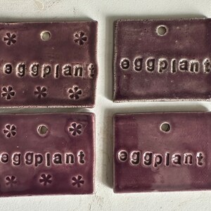 Ceramic hand-made vegetable and herb garden markers, labels includes an 8 stainless steel stake Eggplant