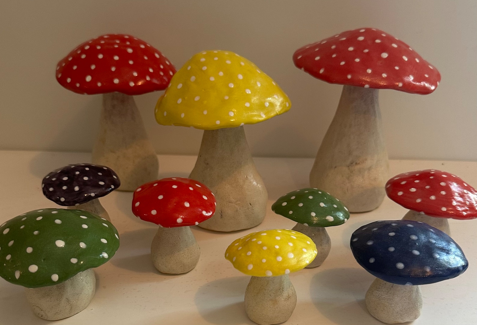 5 1/2” and 3 1/4” Colorful, Whimsical Ceramic Garden Mushroom ...