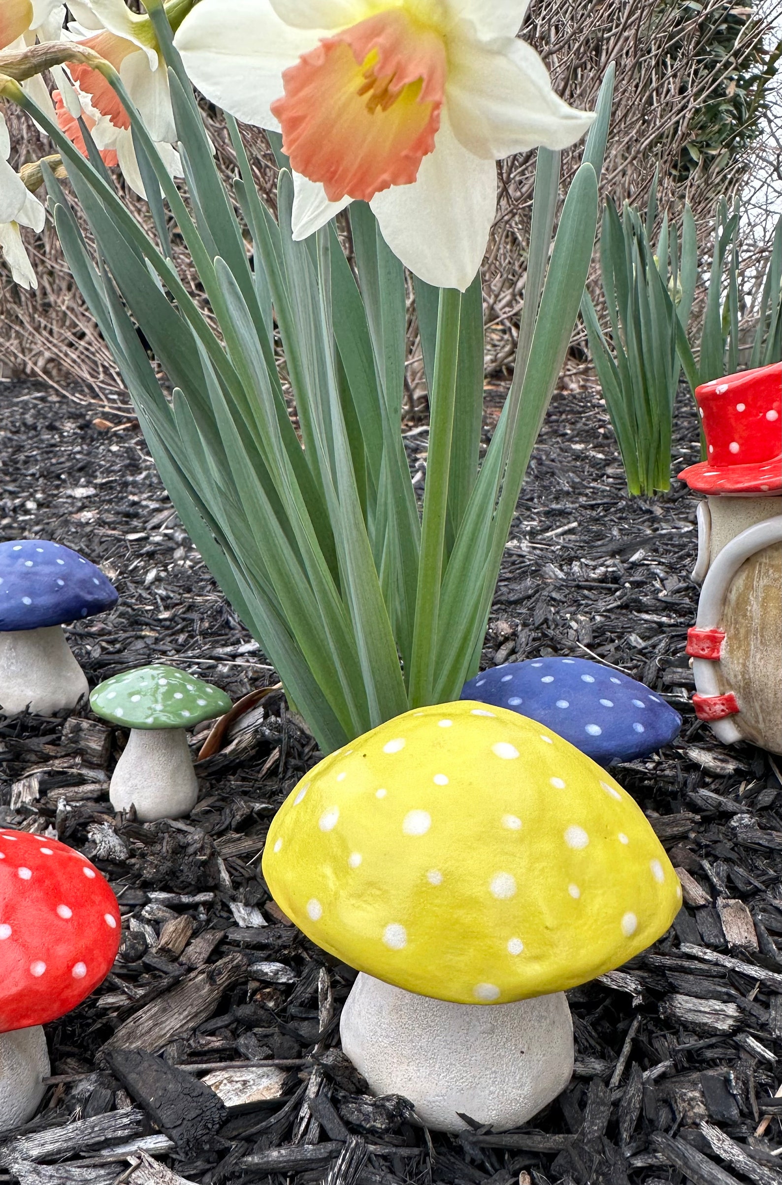 5 1/2” and 3 1/4” Colorful, Whimsical Ceramic Garden Mushroom ...