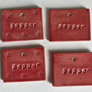 Ceramic hand-made vegetable and herb garden markers, labels includes an 8 stainless steel stake Pepper
