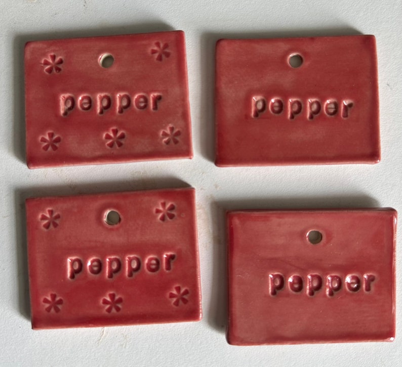 Ceramic hand-made vegetable and herb garden markers, labels includes an 8 stainless steel stake Pepper