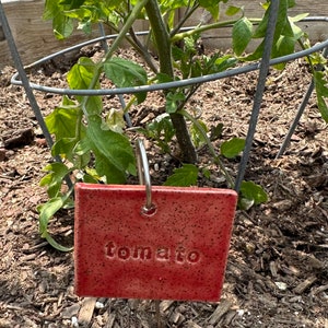 Ceramic hand-made vegetable and herb garden markers, labels includes an 8 stainless steel stake image 2