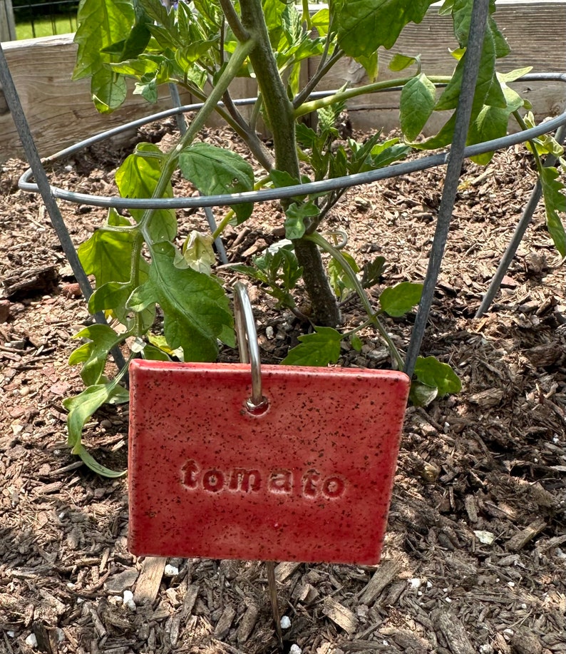 Ceramic hand-made vegetable and herb garden markers, labels includes an 8 stainless steel stake image 2