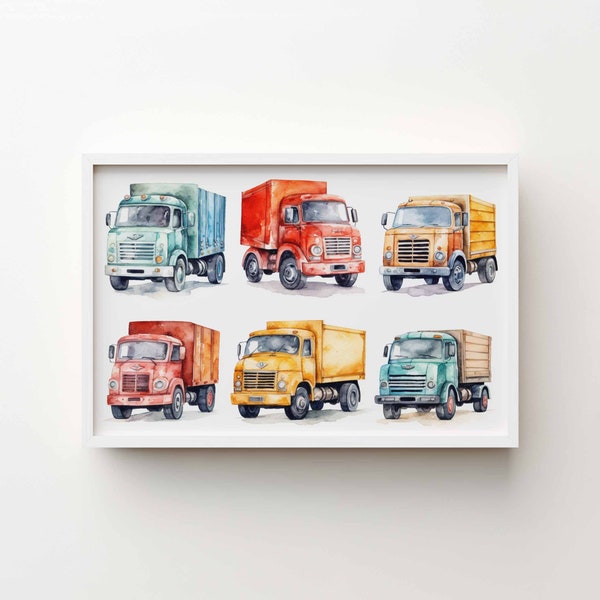 Vintage Truck Collection Antique Truck Art Printable Wall Art Old-fashioned Trucks Weathered Truck Look Vibrant Truck Print 1465