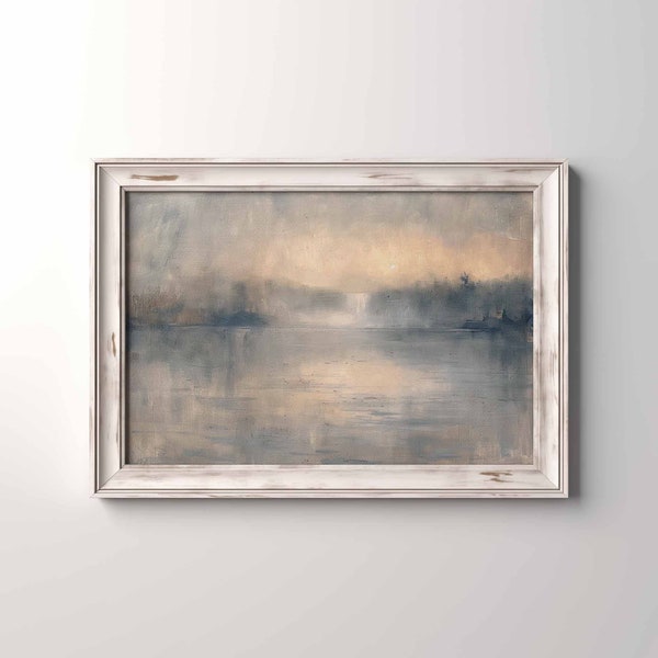 Misty Waterscape Dawn Serene Artwork Subtle Gradations Abstract Realism Digital Art Print Mystery Landscape Art For Escape 449