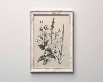 Botanical Variety Illustration Garden Wall Art Home Decor Vintage Botanical Detailed Plants Floral Print Black White Flora 229