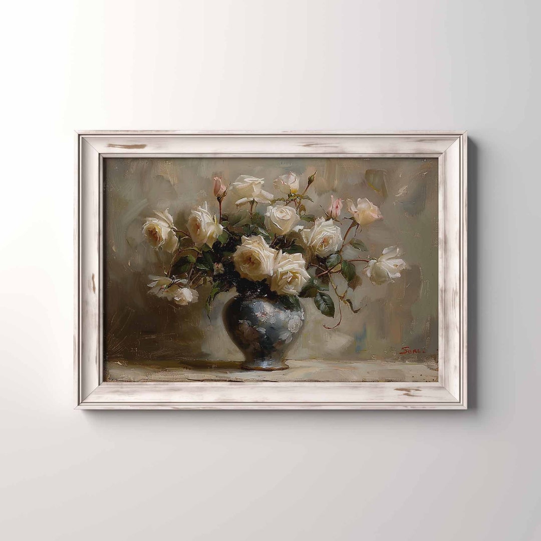 White Rose Bouquet Botanical Printables Roses in Vase White Roses Art ...