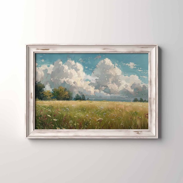 Abundant Meadow Sky Digital Download Field Wildflowers Light And Shadow Dramatic Sky View Voluminous Clouds Depth In Nature 99