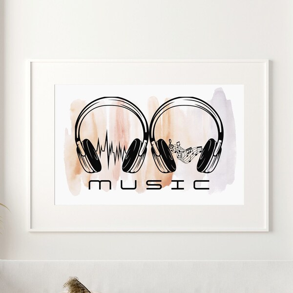 Headphones. Music. Modern and original illustration. Digital image to print for a wall poster, t-shirt, cap or other.