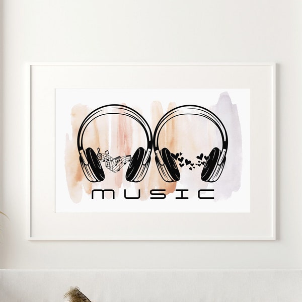 Headphones. Modern and original illustration. Digital image to print for a wall poster, garment, cap, bag or other.