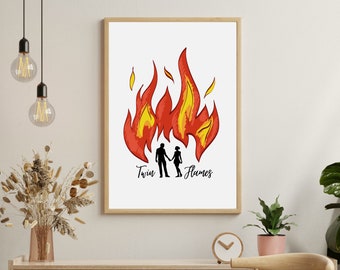 Twin flames. Couple in love. Digital illustration to print for a wall poster, garment, bag, mug etc.