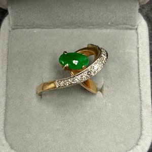 Jadeite Jade and Diamond Yellow and White 14K Gold ring